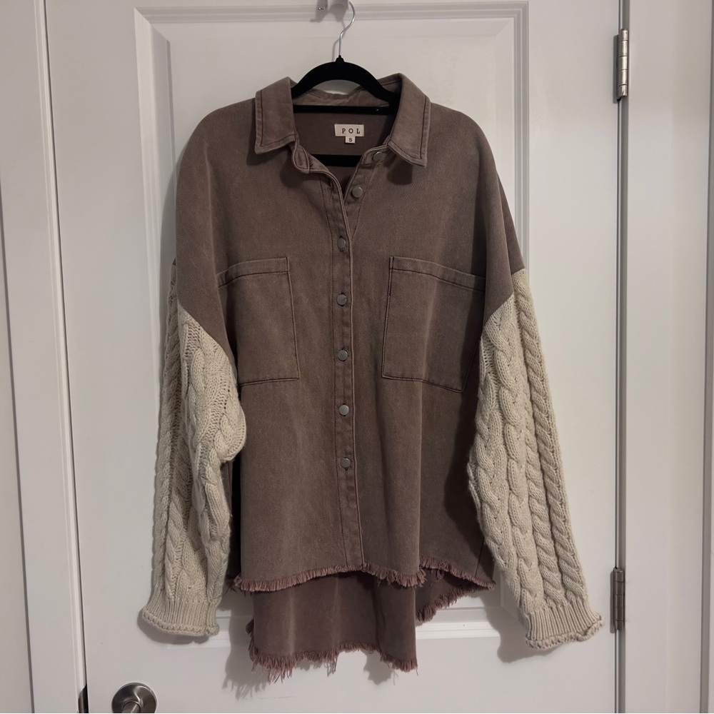 Smoked Purple POL Shacket Oversized Drop Shoulder with Raw Hem